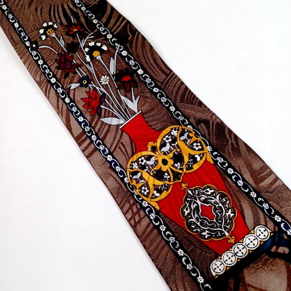 JT Beckett Brown Silk Necktie Flowers in Vase with Flower Chain 60 inches long - Picture 2 of 6